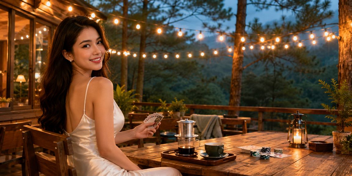 Người chơi tại Đà Lạt thưởng thức game bài trực tuyến với xsmnt bên ly cà phê
