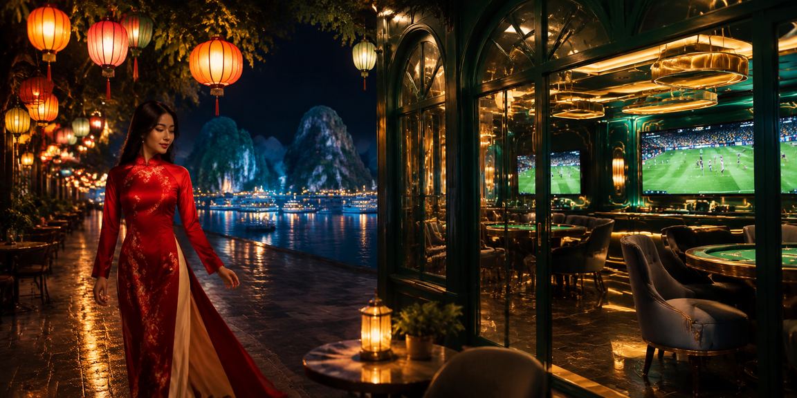 Phụ nữ mặc áo dài trên vịnh Hạ Long tham gia trò chơi casino trực tuyến với thái độ thư giãn có kiểm soát